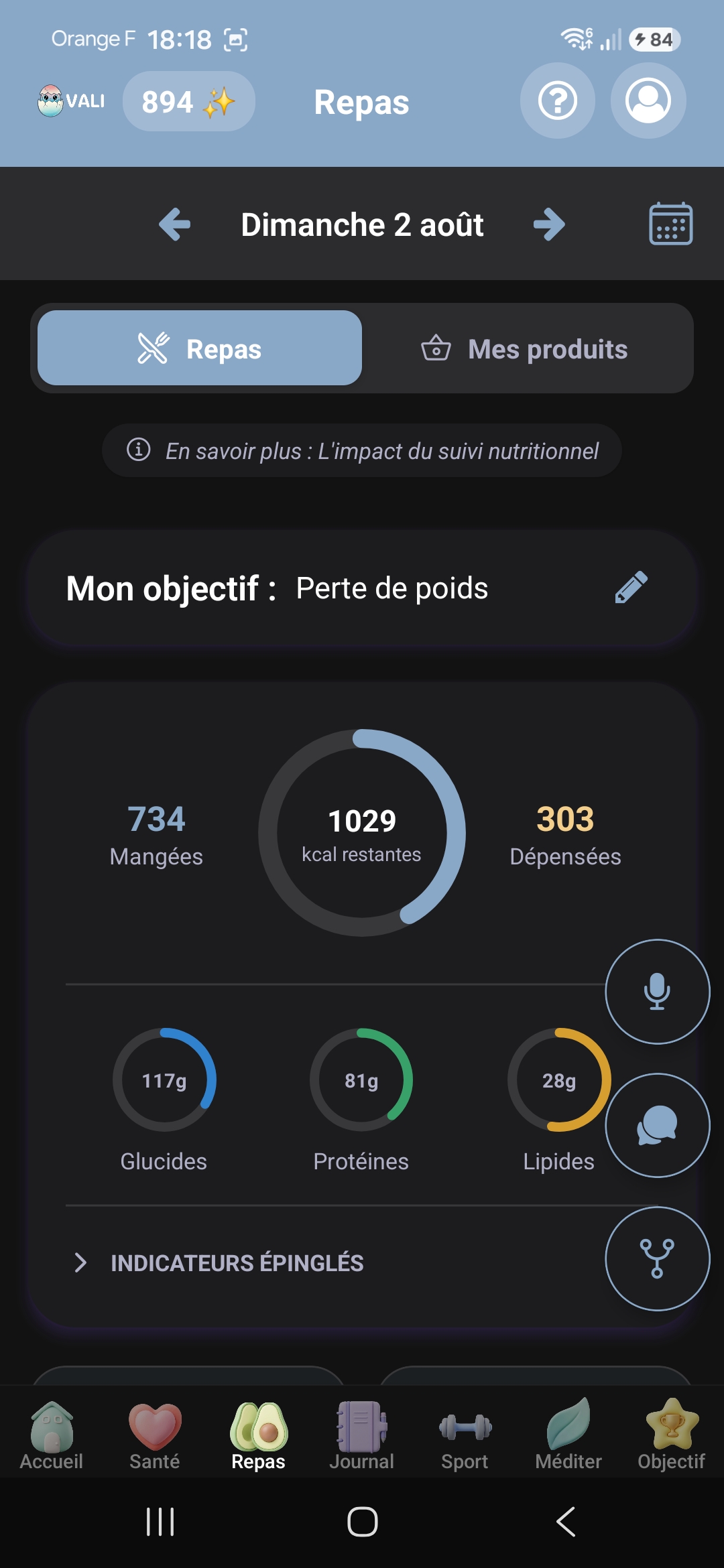 Nutrition : Enregistrement repas